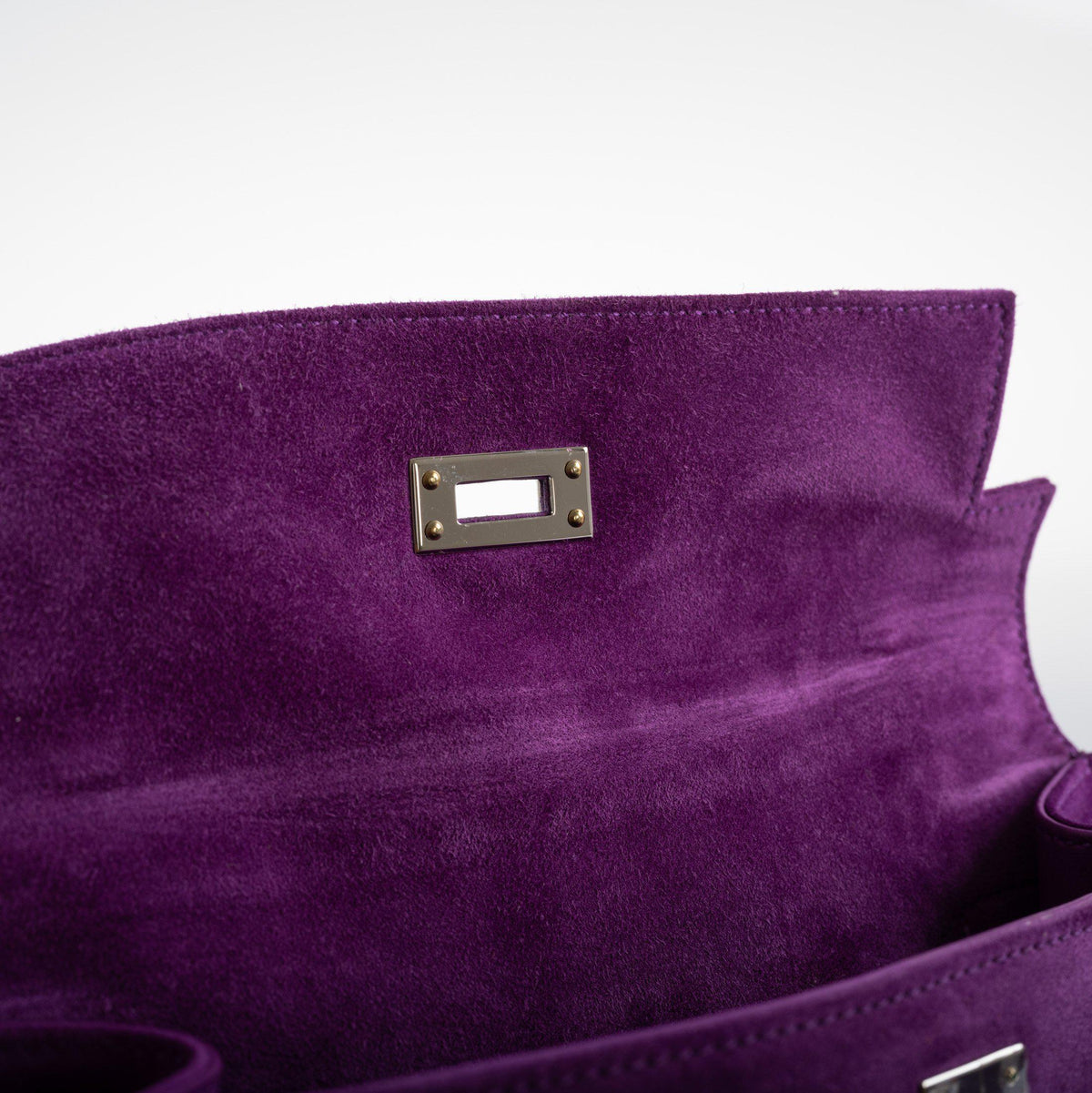 Hermes Kelly Pochette Violet Veau Doblis Suede Palladium Hardware Hermes