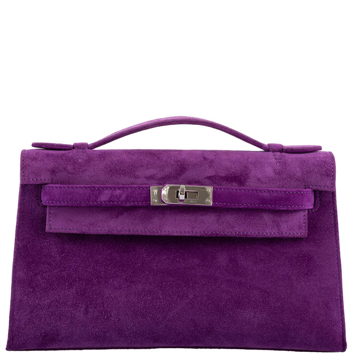 Hermes Kelly Pochette Violet Veau Doblis Suede Palladium Hardware Hermes