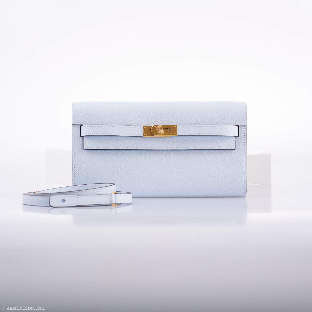 Hermes Kelly Wallet To Go Blue Brume Epsom Gold Hardware Hermes