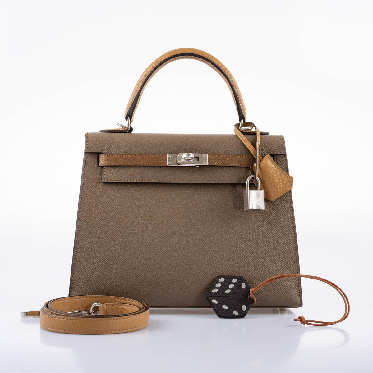 Hermes Limited Edition Sellier Kelly 25 Etoupe, Alezan & Biscuit Epsom with Palladium Hardware Hermes
