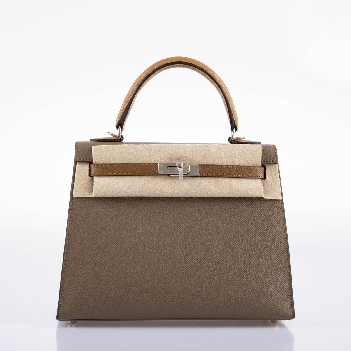 Hermes Limited Edition Sellier Kelly 25 Etoupe, Alezan & Biscuit Epsom with Palladium Hardware Hermes