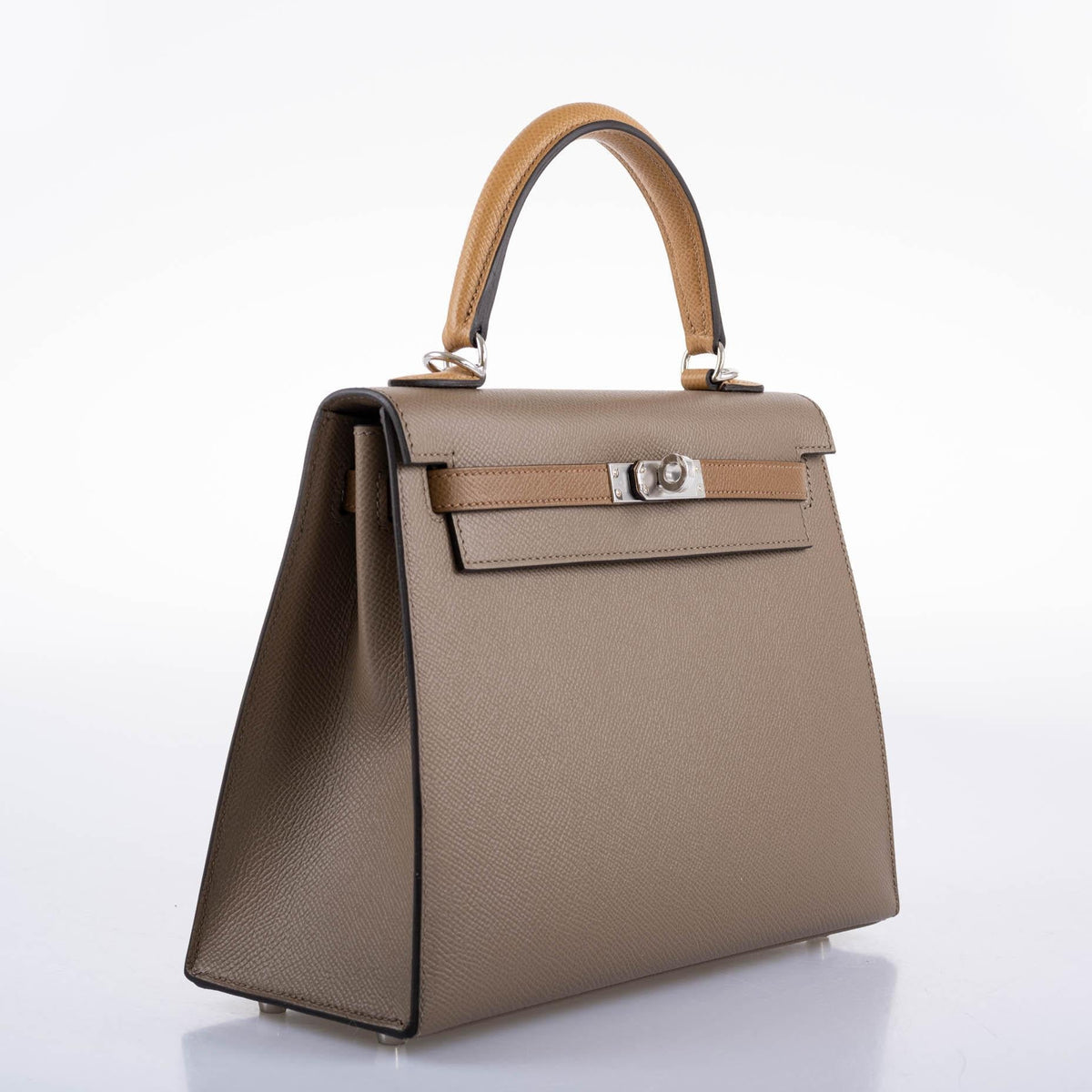 Hermes Limited Edition Sellier Kelly 25 Etoupe, Alezan & Biscuit Epsom with Palladium Hardware Hermes