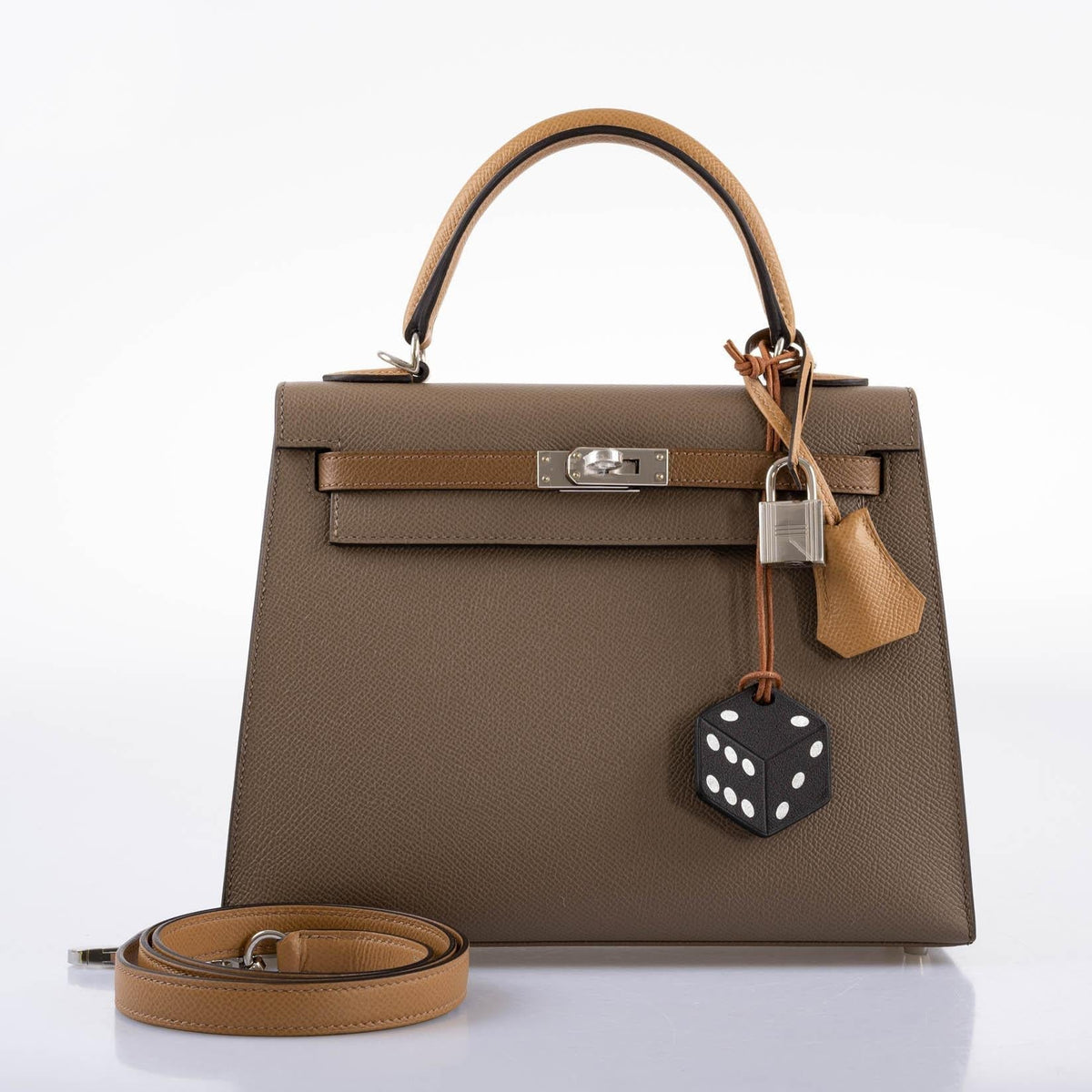Hermes Limited Edition Sellier Kelly 25 Etoupe, Alezan & Biscuit Epsom with Palladium Hardware Hermes