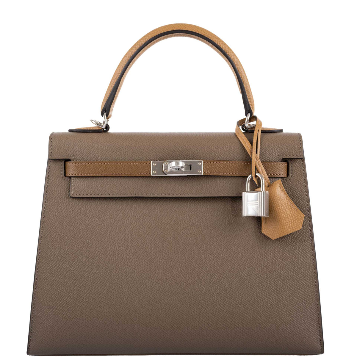 Hermes Limited Edition Sellier Kelly 25 Etoupe, Alezan & Biscuit Epsom with Palladium Hardware Hermes