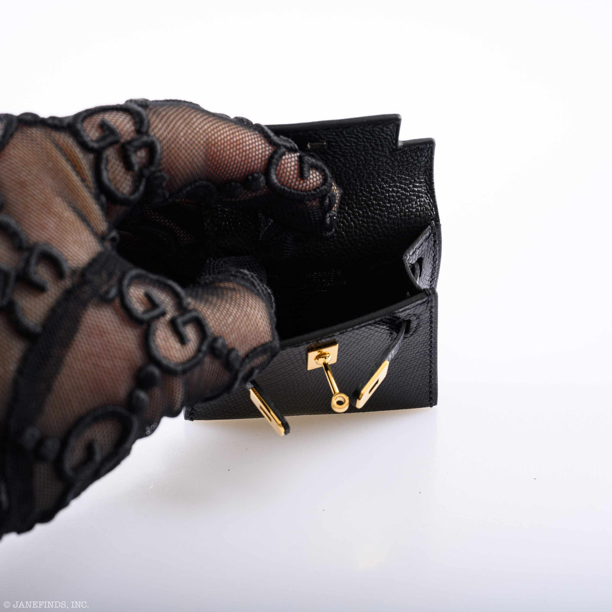 Hermes Micro Kelly Charm Black Lizard Gold Hardware Hermes
