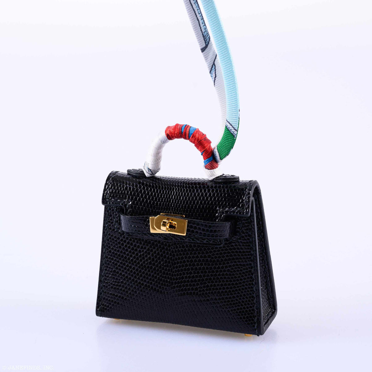 Hermes Micro Kelly Charm Black Lizard Gold Hardware Hermes