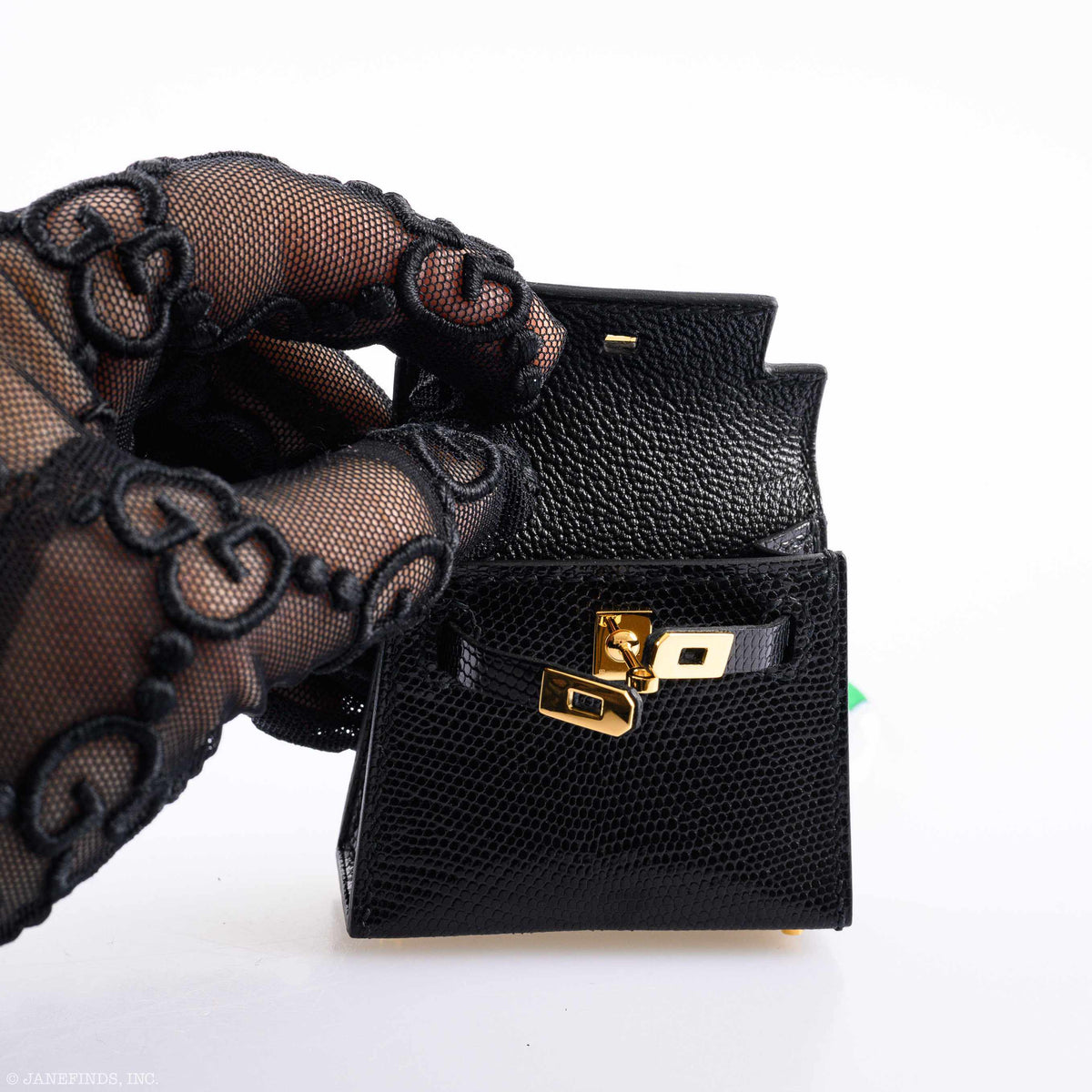 Hermes Micro Kelly Charm Black Lizard Gold Hardware Hermes