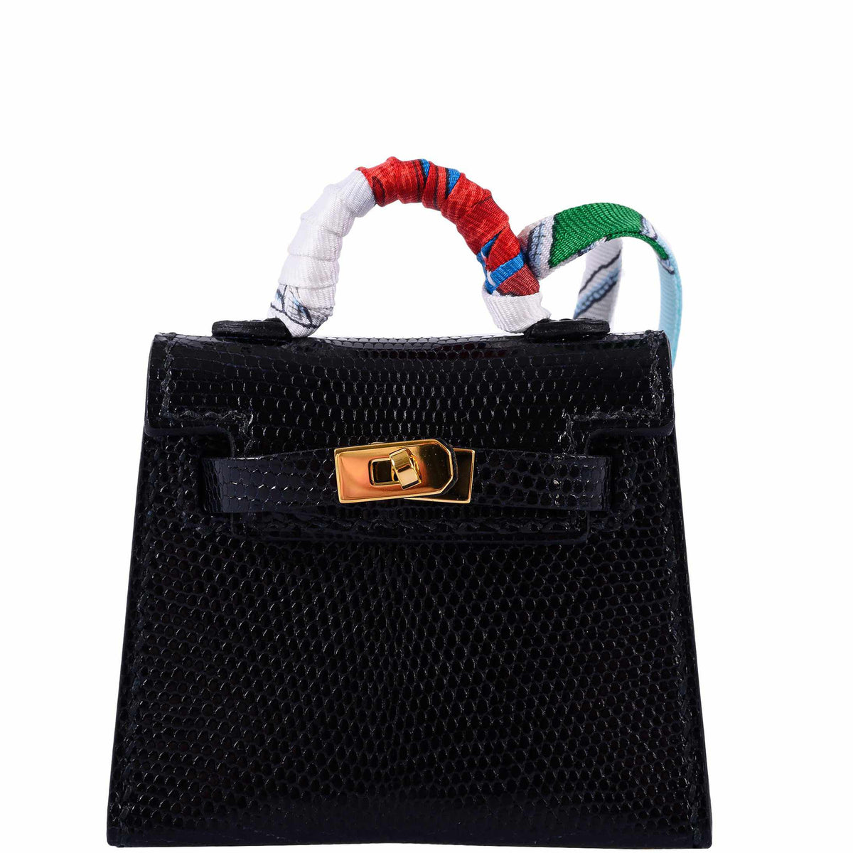 Hermes Micro Kelly Charm Black Lizard Gold Hardware Hermes
