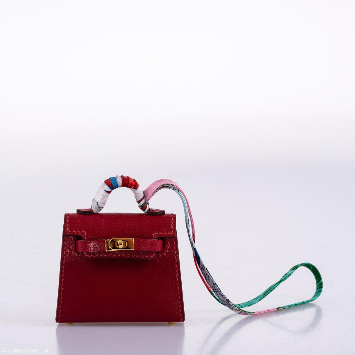 Hermes Micro Kelly Twilly Charm Rouge Vif Tadelakt Leather Gold Hardware Hermes