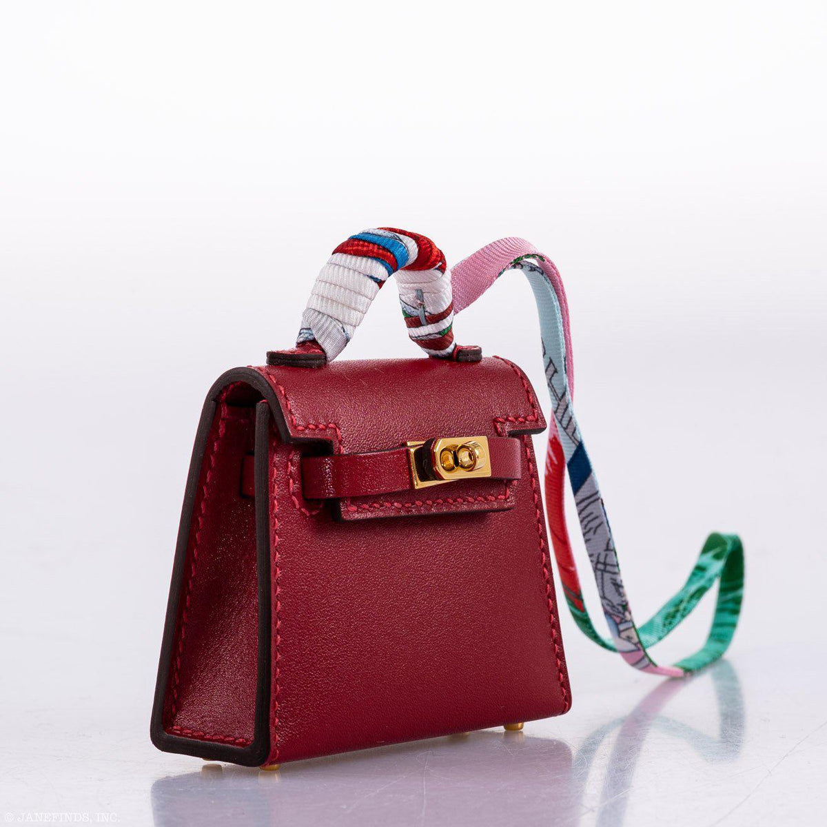 Hermes Micro Kelly Twilly Charm Rouge Vif Tadelakt Leather Gold Hardware Hermes