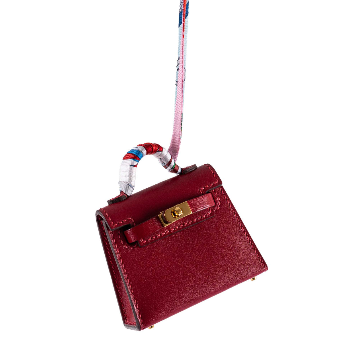 Hermes Micro Kelly Twilly Charm Rouge Vif Tadelakt Leather Gold Hardware Hermes