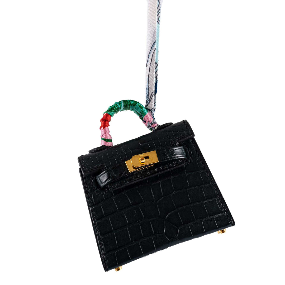 Hermes Micro Kelly Twilly Charm Vert Cyprès Matte Croc Gold Hardware Hermes