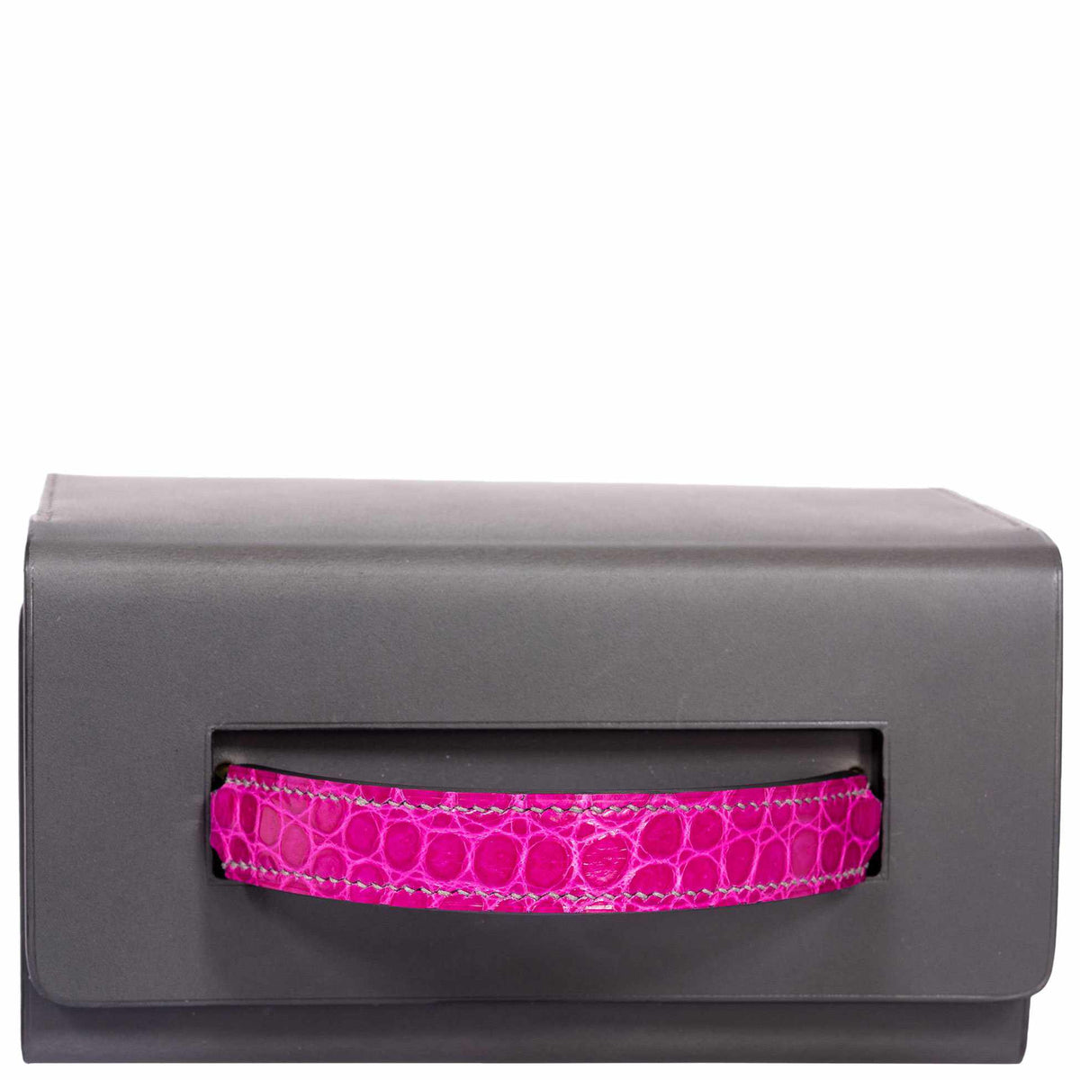 Hermes Minaudière 18 petit h Graphite, Fuchsia, Poussiere Porosus Crocodile & Calf Gold Hardware Hermes