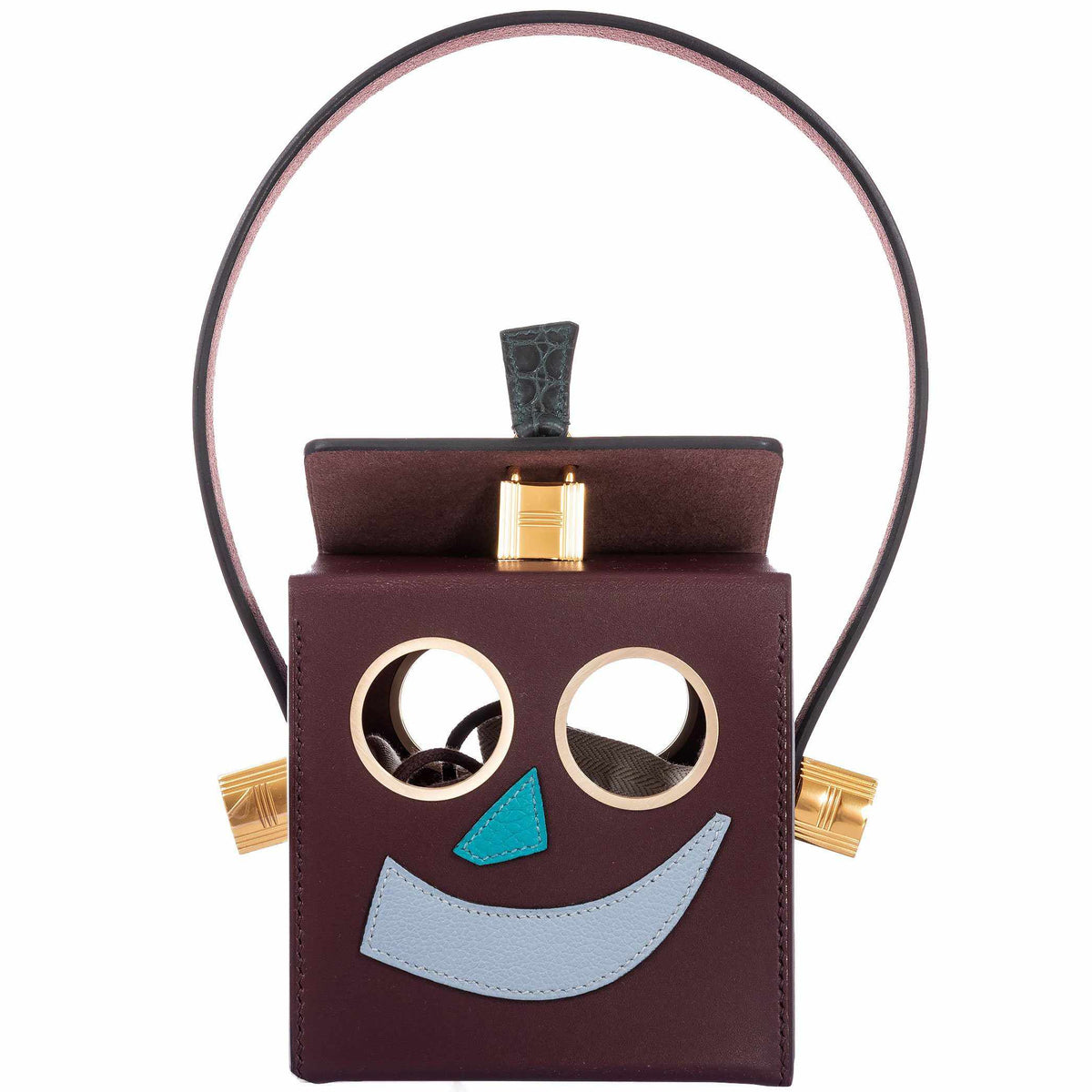 Hermes Minaudière Robot petit h Bag Blue Electric & Black Porosus Crocodile Golden Brass Hardware Hermes
