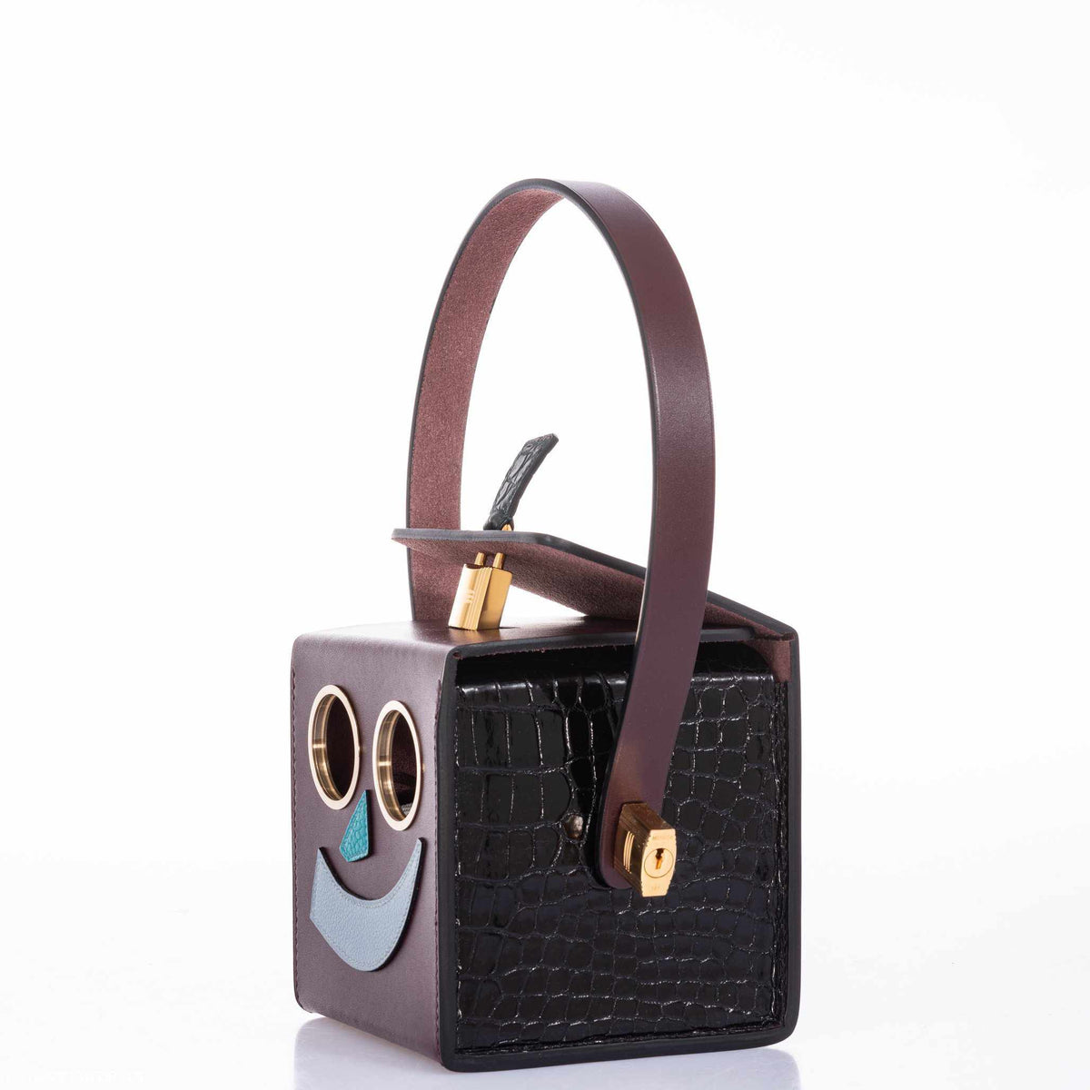 Hermes Minaudière Robot petit h Bag Blue Electric & Black Porosus Crocodile Golden Brass Hardware Hermes