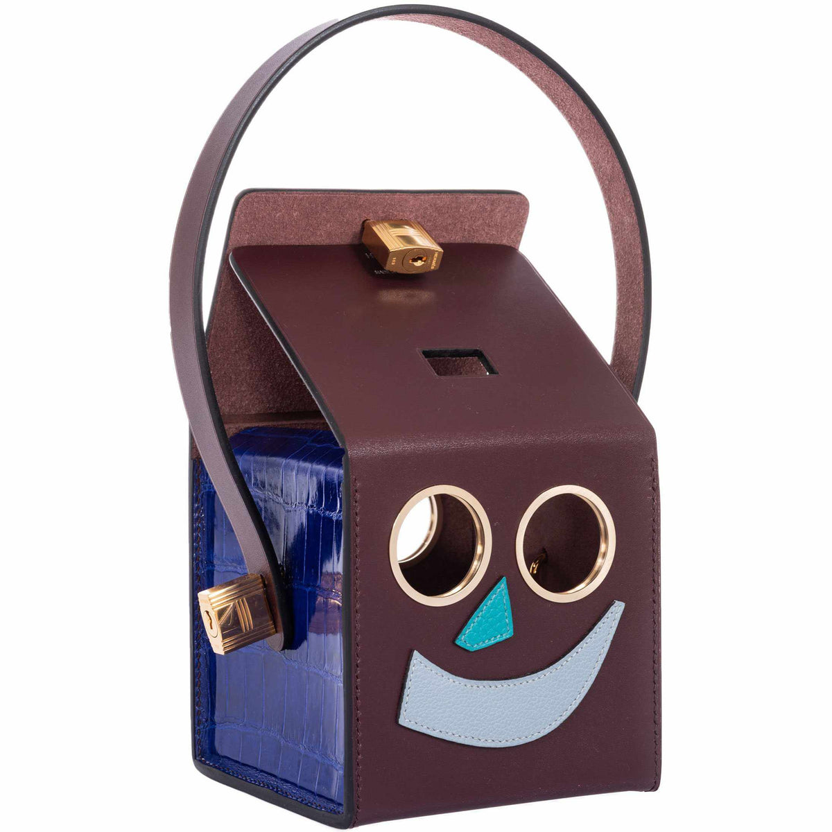 Hermes Minaudière Robot petit h Bag Blue Electric & Black Porosus Crocodile Golden Brass Hardware Hermes