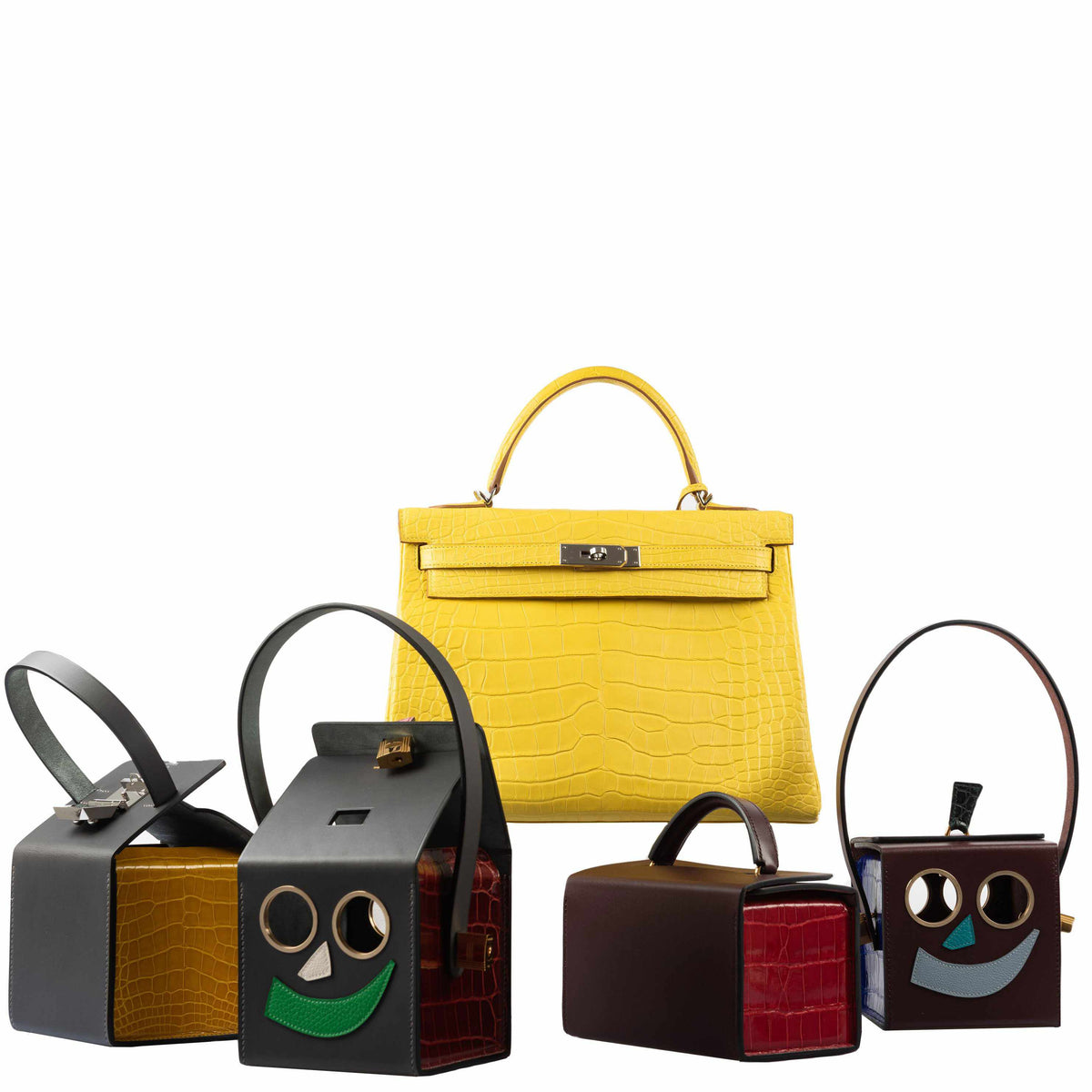 Hermes Minaudière petit h Box Bag, Gray, Saphir, Ambre Porosus Crocodile Silver Hardware Hermes