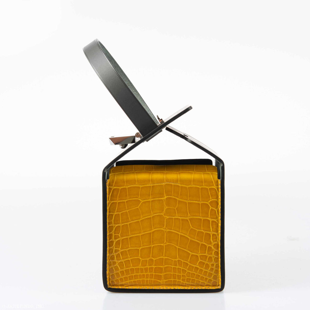 Hermes Minaudière petit h Box Bag, Gray, Saphir, Ambre Porosus Crocodile Silver Hardware Hermes