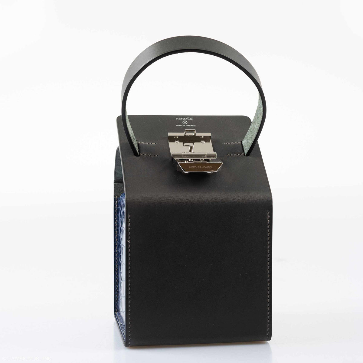 Hermes Minaudière petit h Box Bag, Gray, Saphir, Ambre Porosus Crocodile Silver Hardware Hermes
