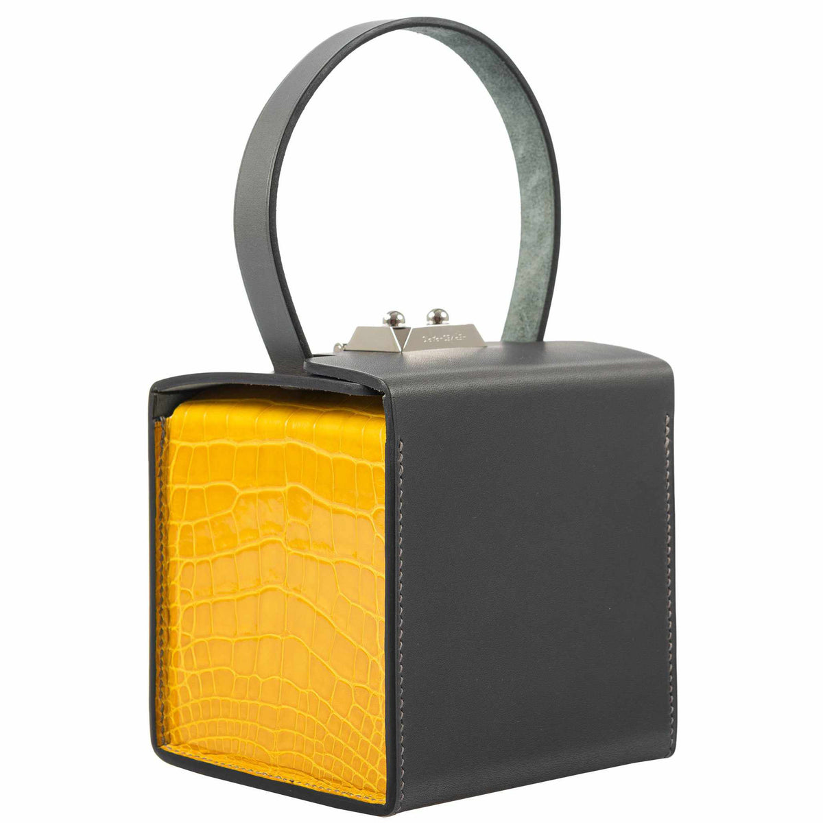 Hermes Minaudière petit h Box Bag, Gray, Saphir, Ambre Porosus Crocodile Silver Hardware Hermes