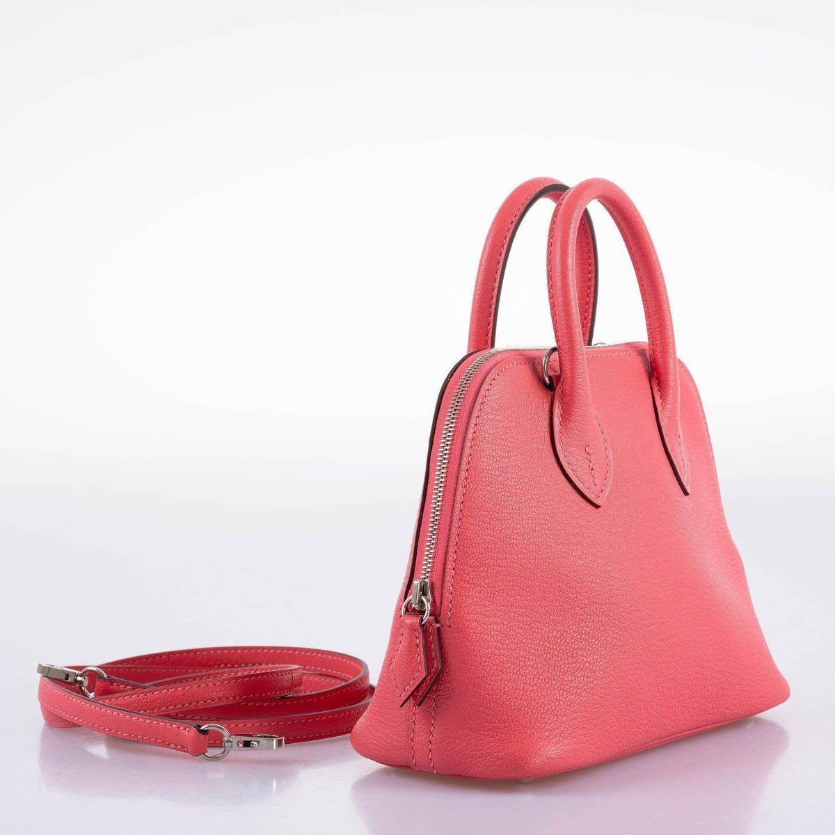 Hermes Mini Bolide 1923 Rose Lipstick Mysore Chevre leather Palladium Hardware Hermes