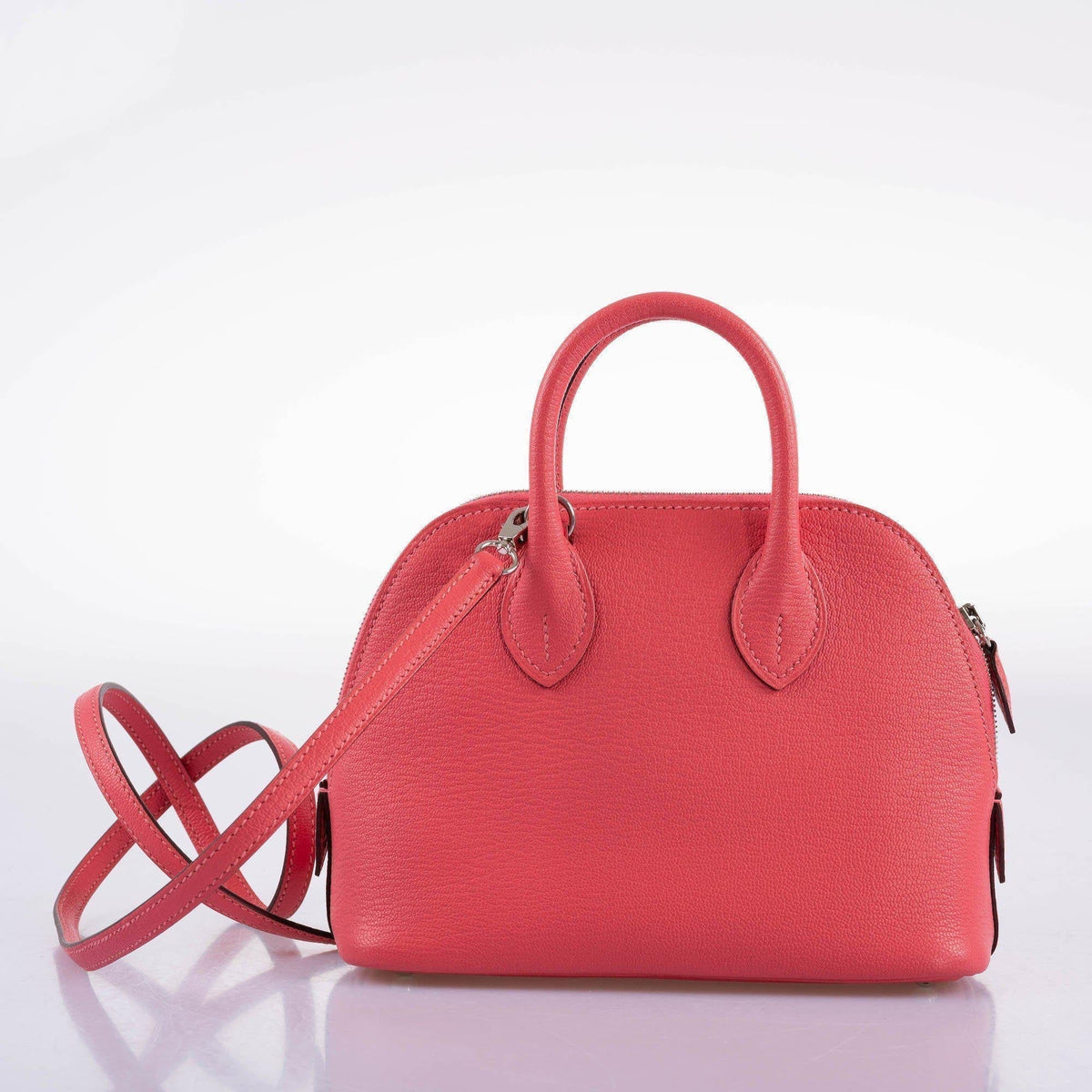 Hermes Mini Bolide 1923 Rose Lipstick Mysore Chevre leather Palladium Hardware Hermes