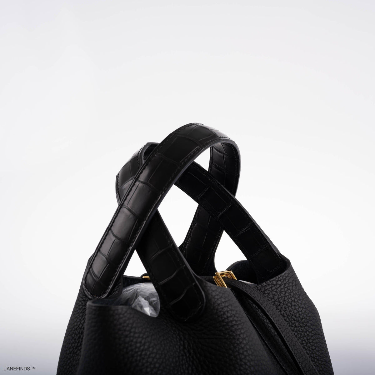 Hermes Picotin Lock Touch 18 PM Black Taurillon Clemence & Matte Alligator Gold Hardware Hermes