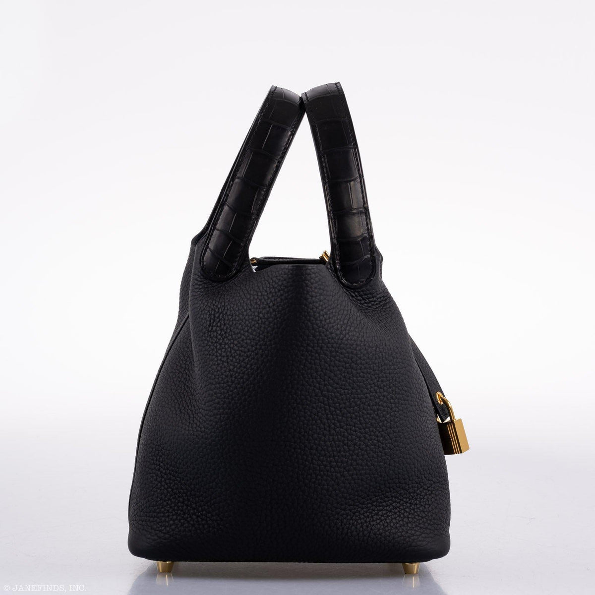 Hermes Picotin Lock Touch 18 PM Black Taurillon Clemence & Matte Alligator Gold Hardware Hermes