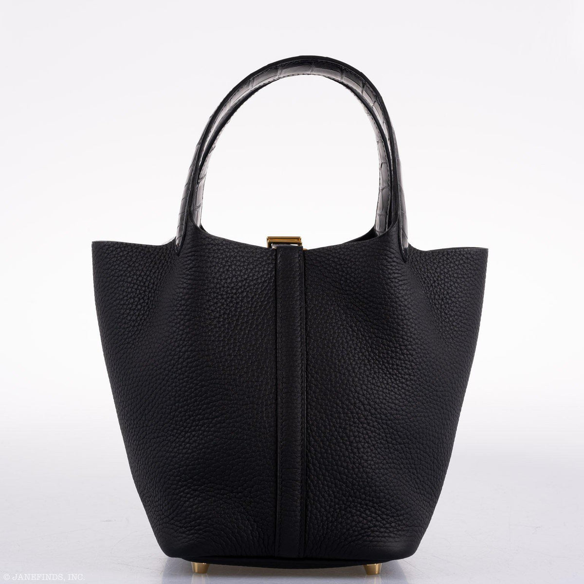 Hermes Picotin Lock Touch 18 PM Black Taurillon Clemence & Matte Alligator Gold Hardware Hermes