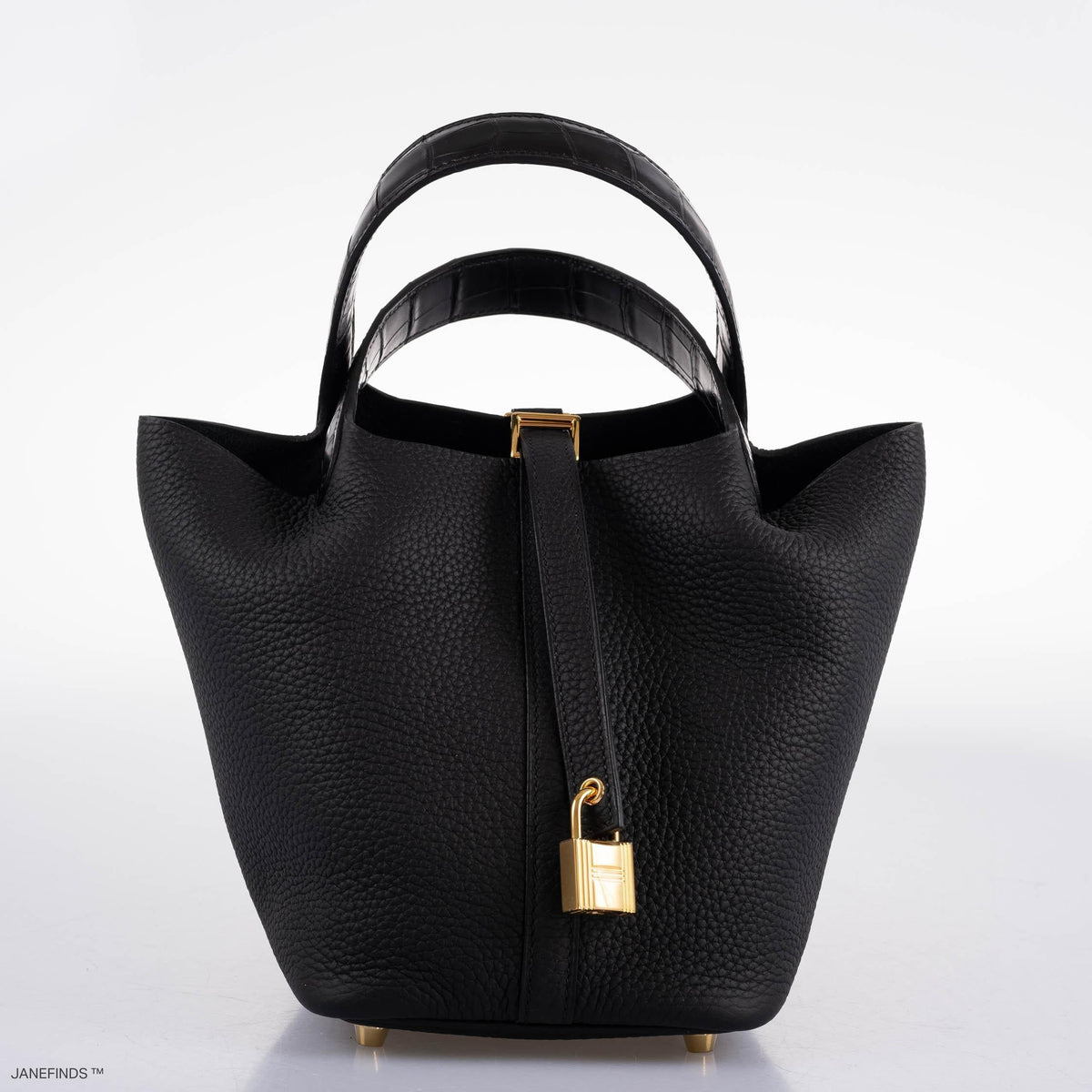 Hermes Picotin Lock Touch 18 PM Black Taurillon Clemence & Matte Alligator Gold Hardware Hermes