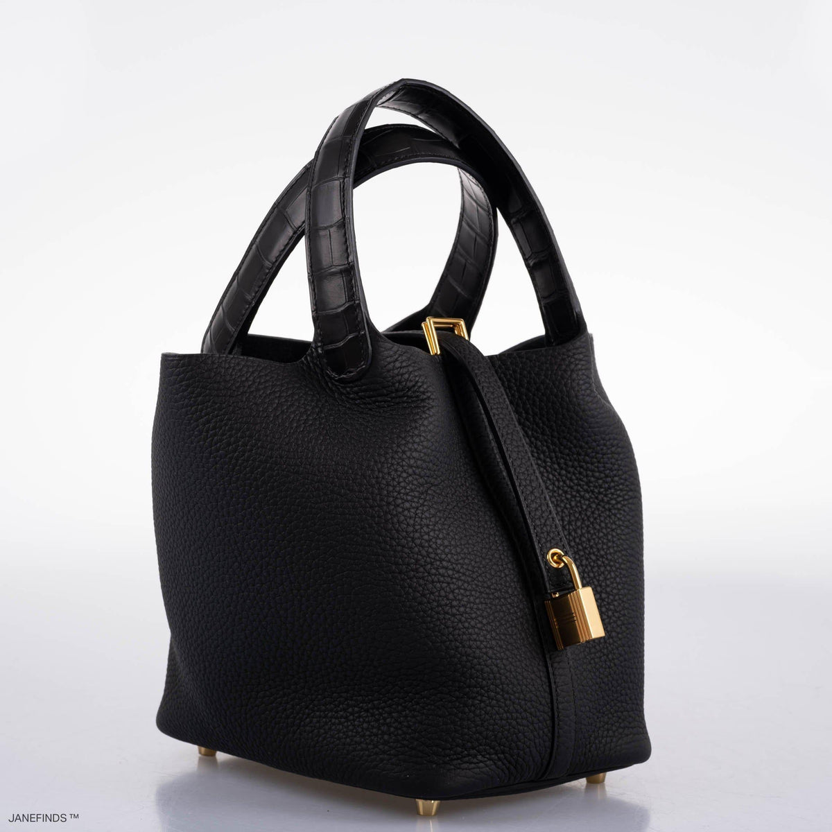 Hermes Picotin Lock Touch 18 PM Black Taurillon Clemence & Matte Alligator Gold Hardware Hermes