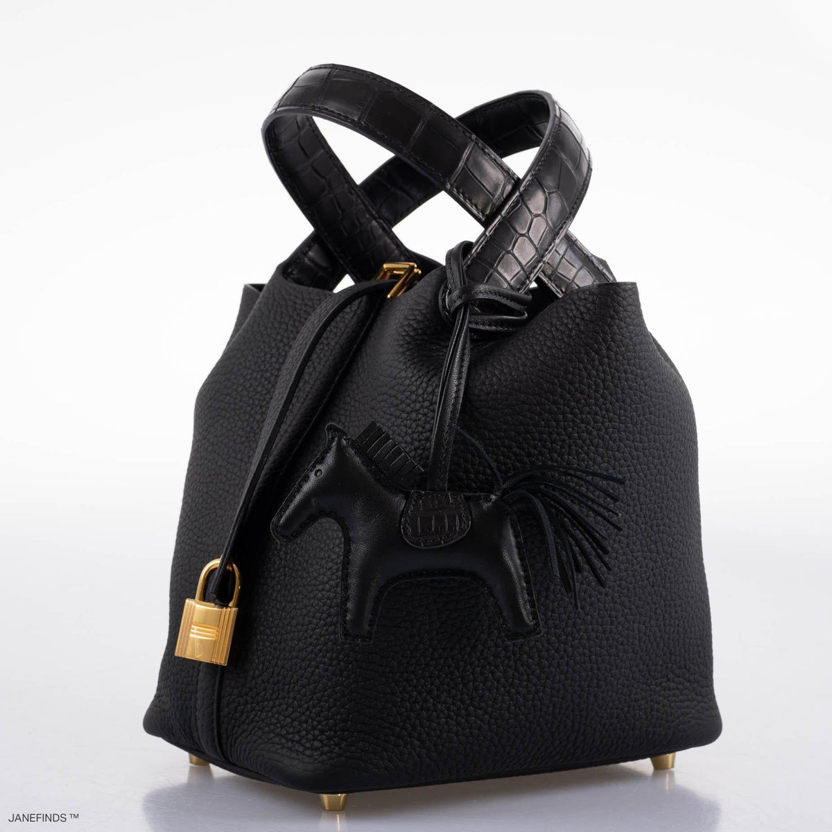 Hermes Picotin Lock Touch 18 PM Black Taurillon Clemence & Matte Alligator Gold Hardware Hermes