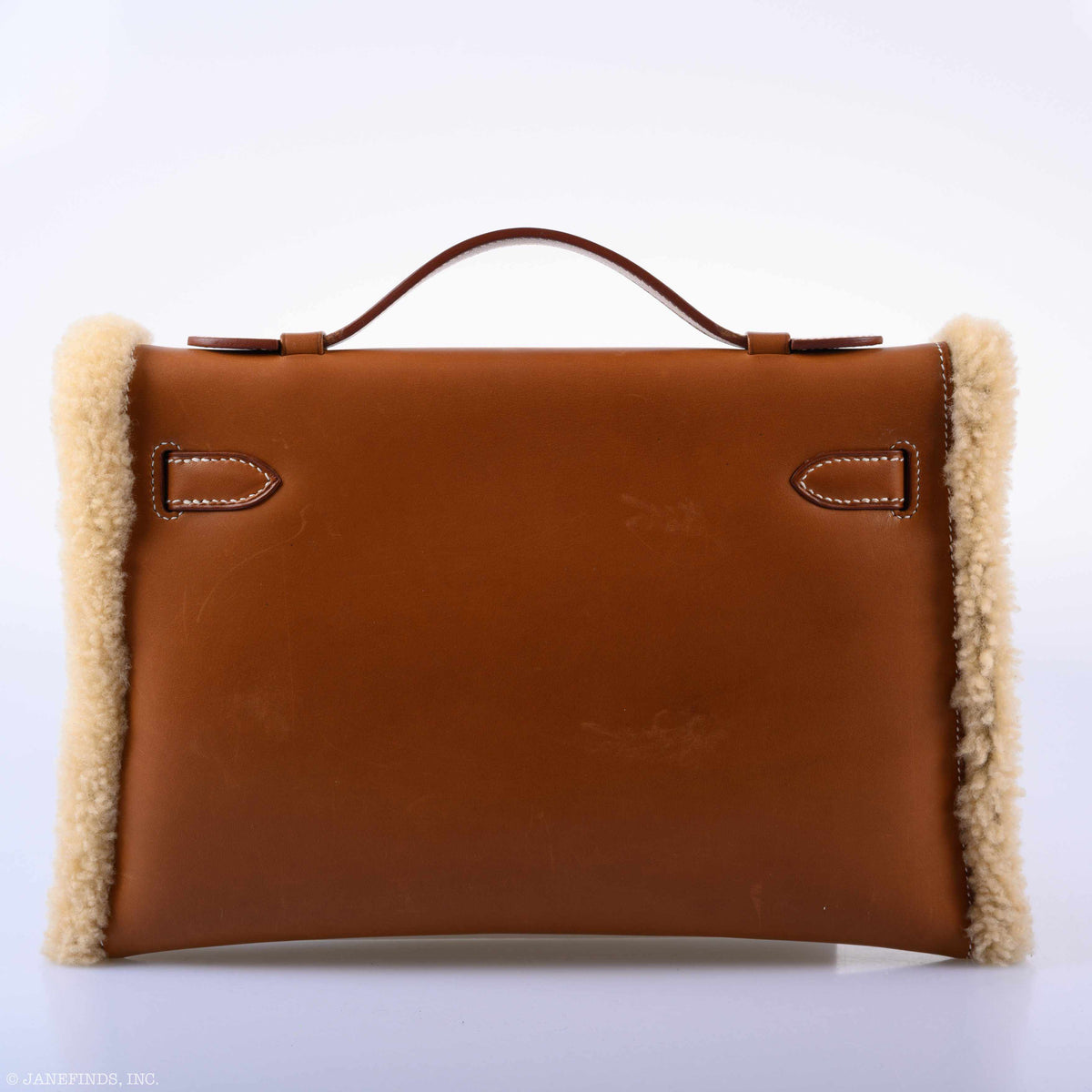 Hermes Teddy Kelly Clutch Barenia Leather & Mouton Shearling Palladium Hardware Hermes