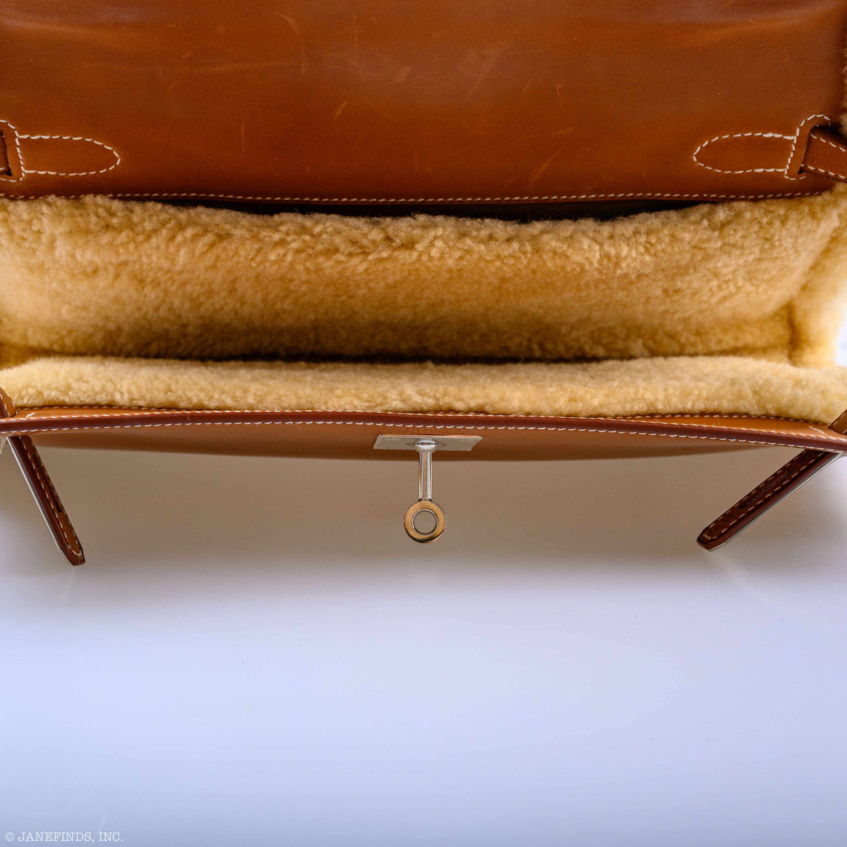 Hermes Teddy Kelly Clutch Barenia Leather & Mouton Shearling Palladium Hardware Hermes