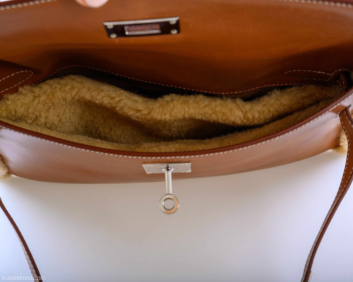 Hermes Teddy Kelly Clutch Barenia Leather & Mouton Shearling Palladium Hardware Hermes