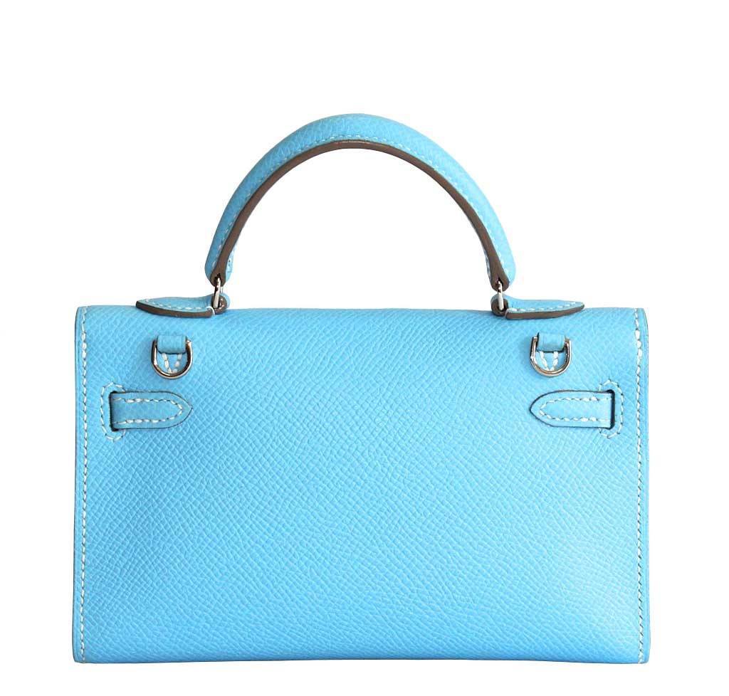 Hermes Tiny Kelly Micro Mini Celeste Epsom Leather Palladium Hardware BagAg
