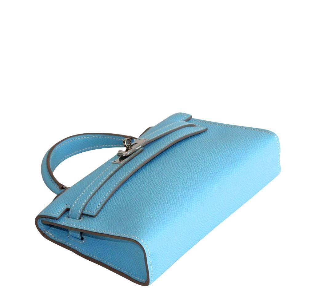 Hermes Tiny Kelly Micro Mini Celeste Epsom Leather Palladium Hardware BagAg