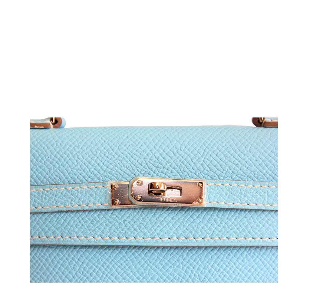 Hermes Tiny Kelly Micro Mini Celeste Epsom Leather Palladium Hardware BagAg