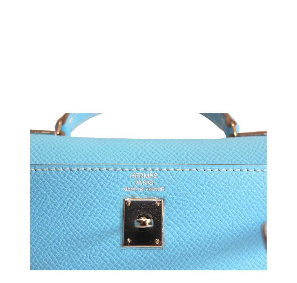 Hermes Tiny Kelly Micro Mini Celeste Epsom Leather Palladium Hardware BagAg