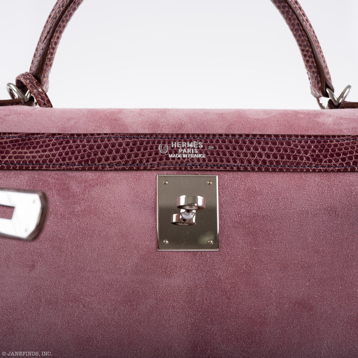 Hermes Unique HSS Kelly 32 Sellier Rose Indienne Doblis Suede & Mauve Lizard with Palladium Hardware Hermes