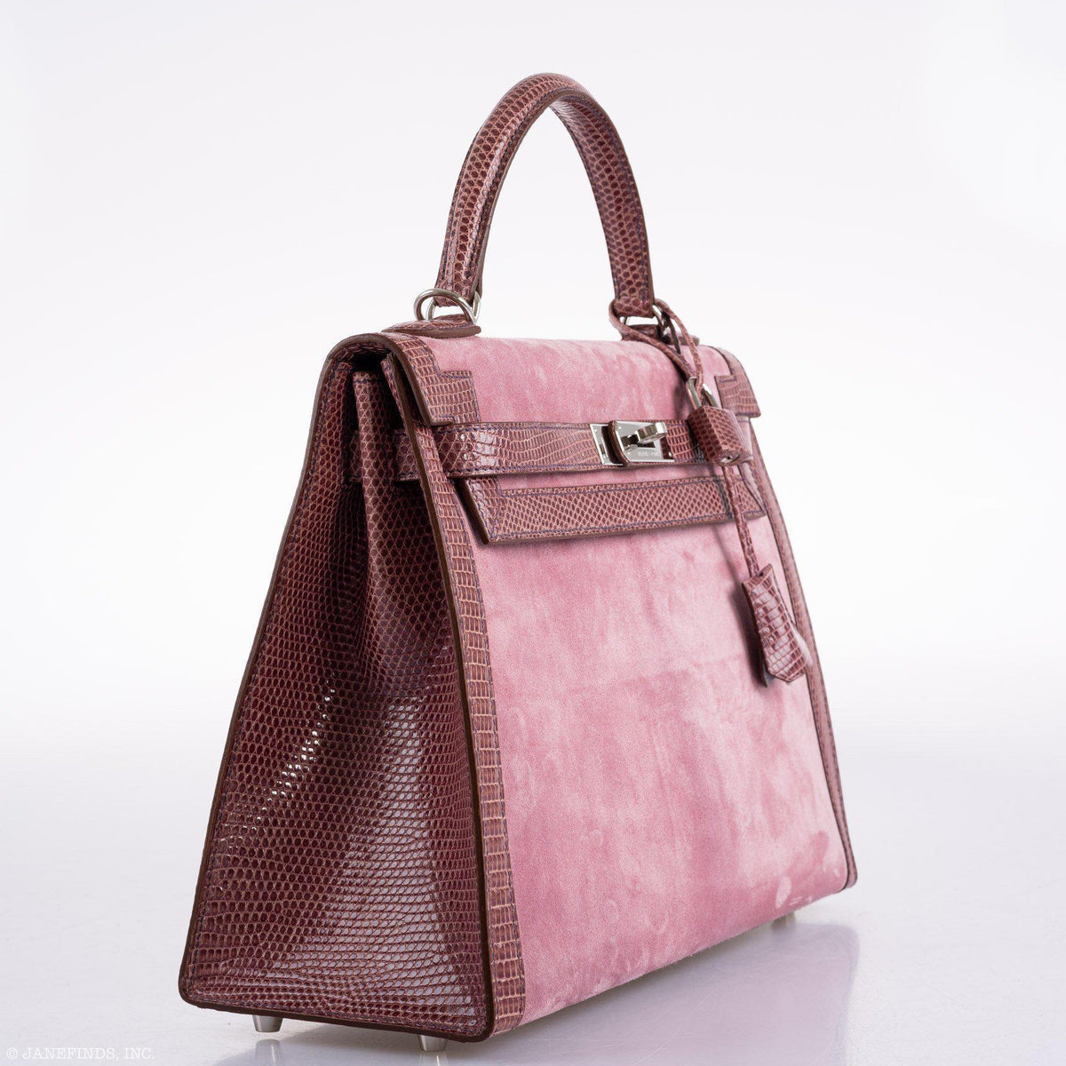 Hermes Unique HSS Kelly 32 Sellier Rose Indienne Doblis Suede & Mauve Lizard with Palladium Hardware Hermes
