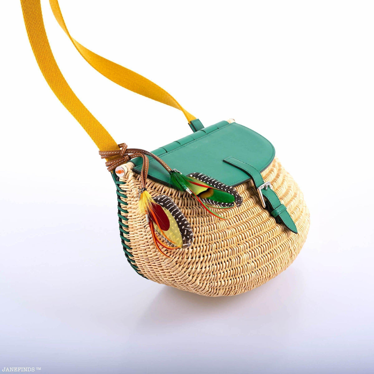 Hermes Wicker Fish Basket Crossbody, Vert Vertigo Swift with Palladium Hardware Hermes