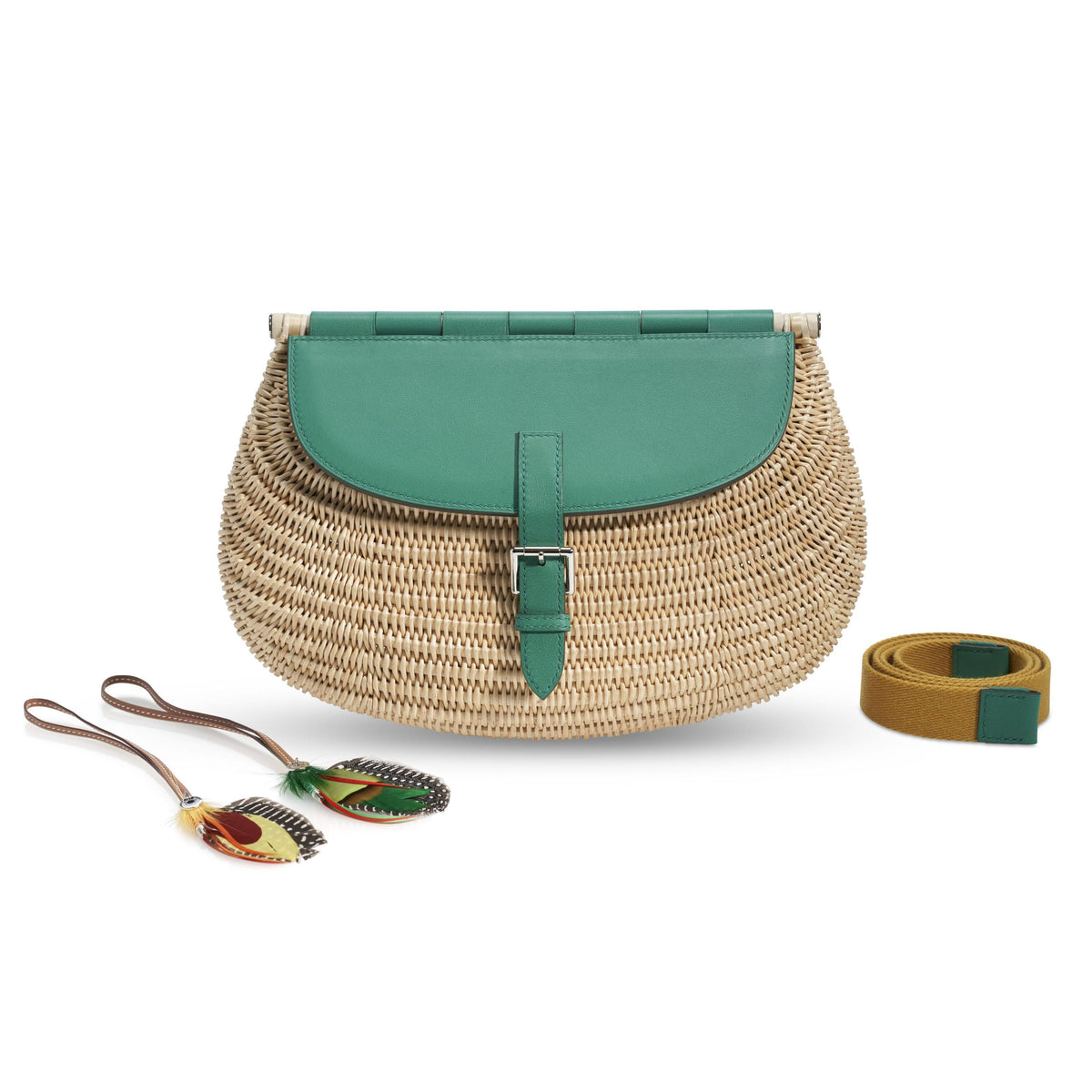 Hermes Wicker Fish Basket Crossbody, Vert Vertigo Swift with Palladium Hardware Hermes
