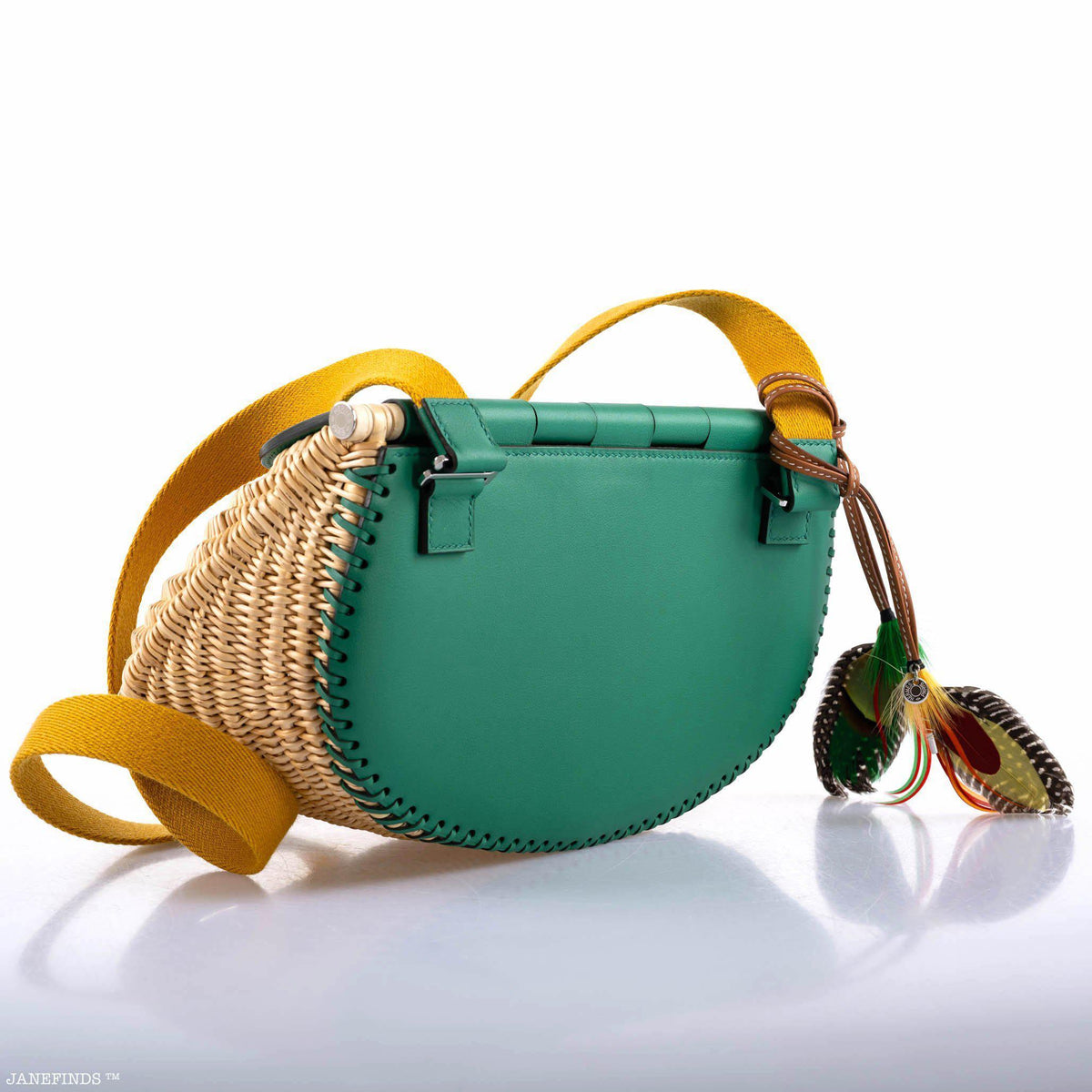 Hermes Wicker Fish Basket Crossbody, Vert Vertigo Swift with Palladium Hardware Hermes