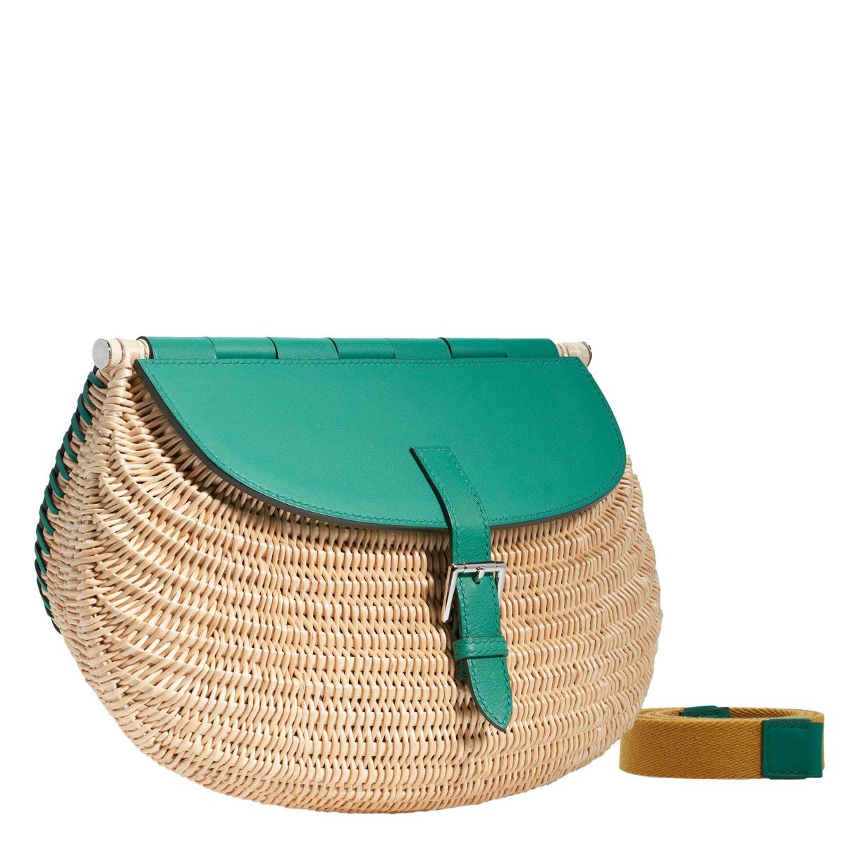 Hermes Wicker Fish Basket Crossbody, Vert Vertigo Swift with Palladium Hardware Hermes