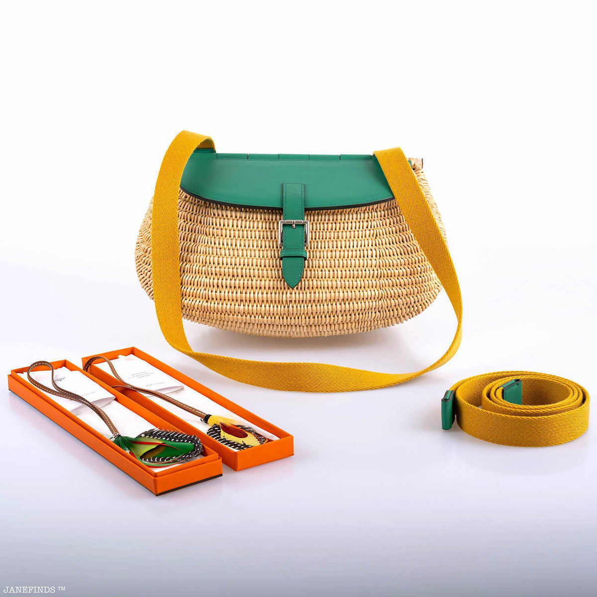 Hermes Wicker Fish Basket Crossbody, Vert Vertigo Swift with Palladium Hardware Hermes