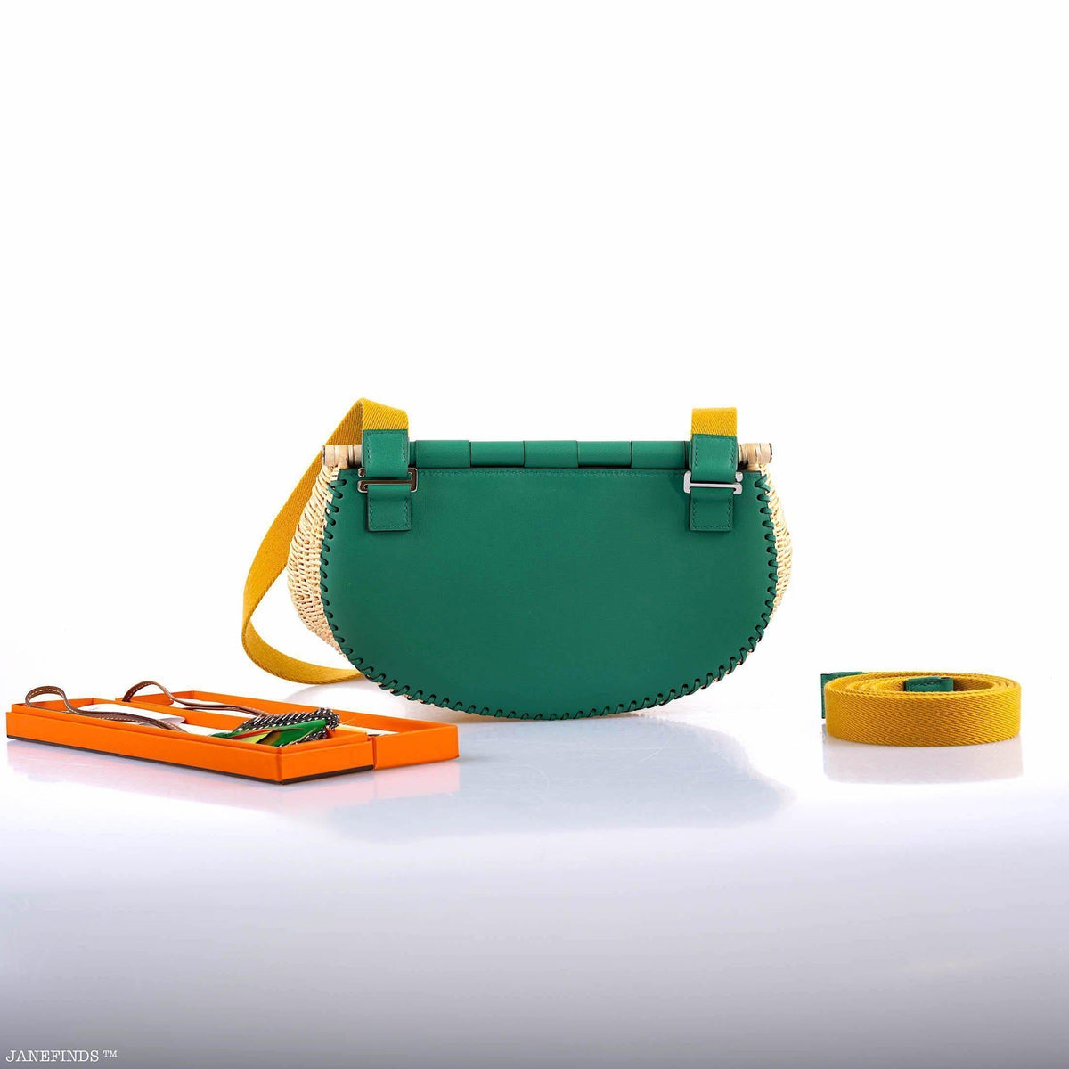 Hermes Wicker Fish Basket Crossbody, Vert Vertigo Swift with Palladium Hardware Hermes