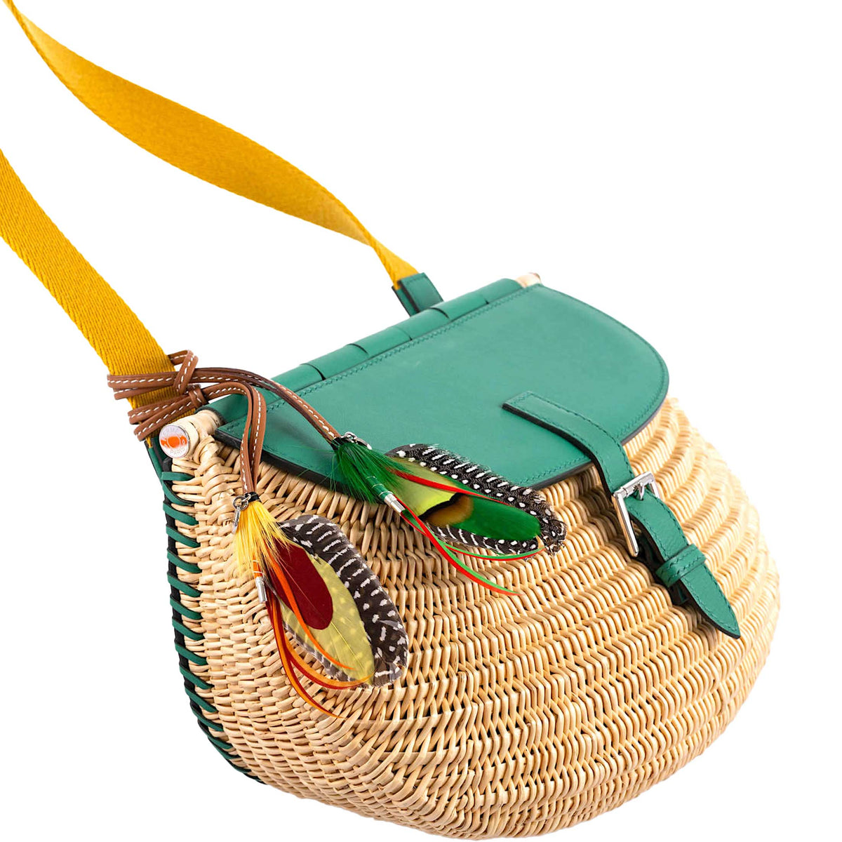 Hermes Wicker Fish Basket Crossbody, Vert Vertigo Swift with Palladium Hardware Hermes