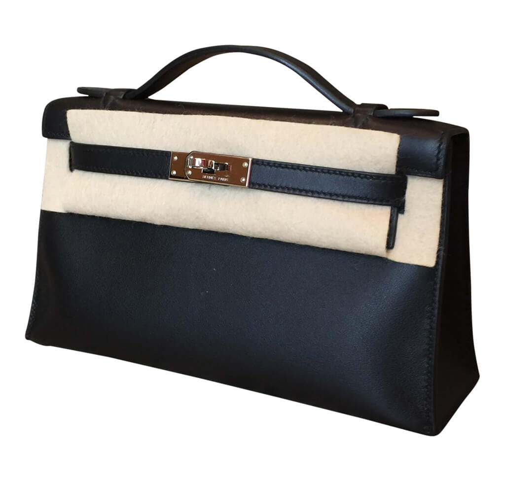 Hermès Clutch Kelly Pochette Black PHW Crowned Bag