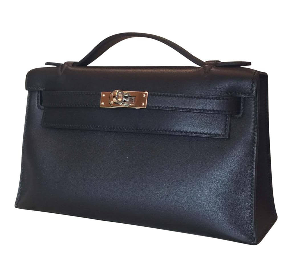 Hermès Clutch Kelly Pochette Black PHW Crowned Bag
